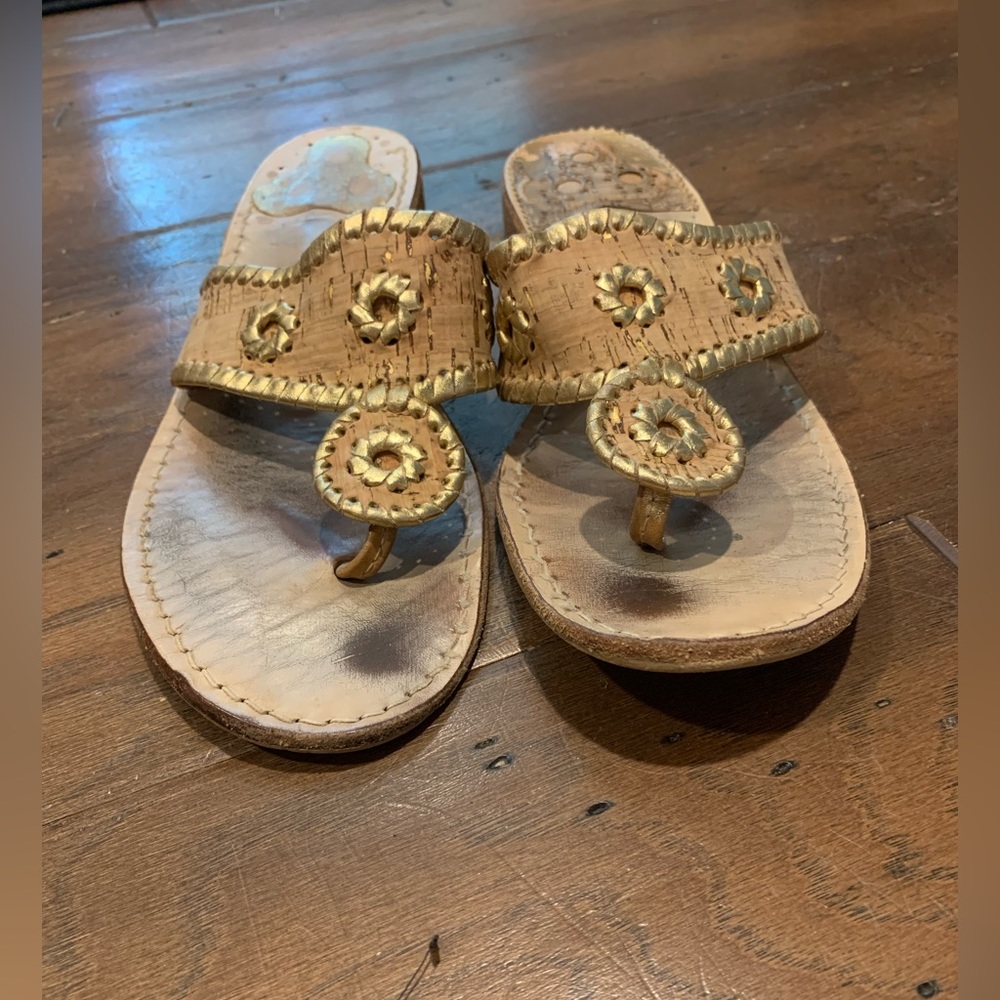 Jack Rogers Cork Gold Jacks Flat Sandals 8 - Picture 2 of 6